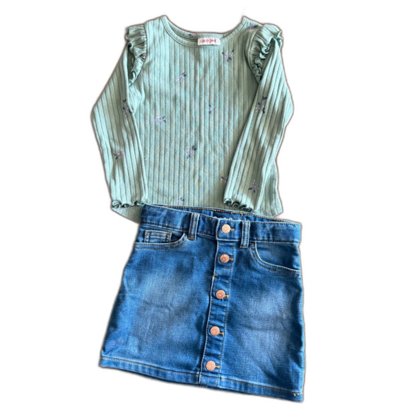 Cat & Jack Ruffle Top & Jean Skirt Outfit Girls' 3T - Picture 1 of 13